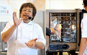 中国料理：国安英二さんがスチコンを使って料理の実演を行いました。